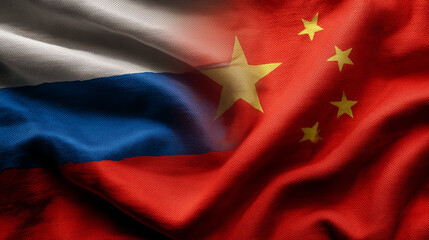 chinese flag waving next to russian flag. relations between china and russia