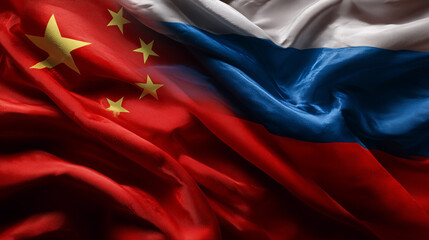 chinese flag waving next to russian flag. relations between china and russia