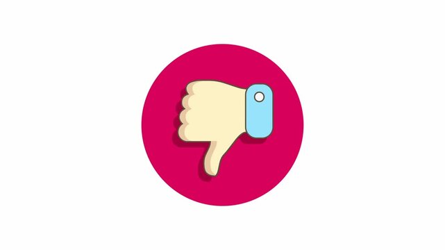 Thumb down icon in red circle on white background zooming in and out. Social media sign to express negative emotions like disappointment, regret and dislike.