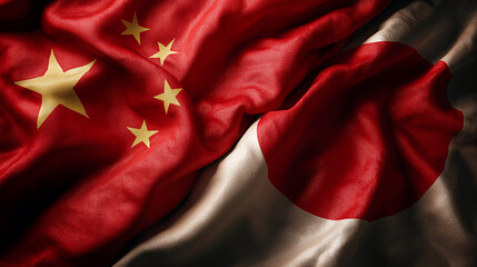 chinese flag waving next to japanese flag. relations between china and japan