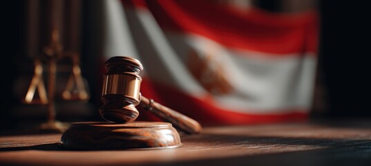 Macro View of Sanction Blocks with Gavel and Blurred Belarusian Flag