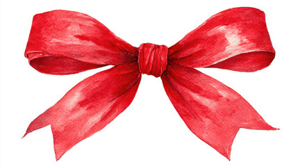 Red ribbon bow watercolor decoration holiday present gift festive celebration isolated white background Cheerful red ribbon bow watercolor decoration for holiday present gift and festive