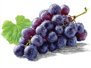 Fresh grape purple grape fruit water drop vine leaf bunch healthy juicy natural closeup Fresh grape purple grape fruit water drop vine leaf bunch healthy juicy natural closeup illustration with