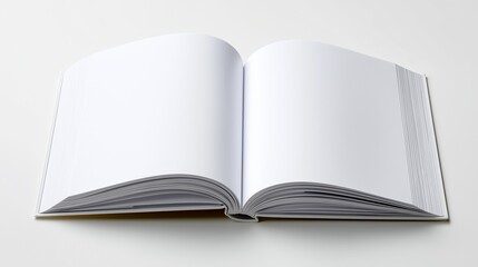 Open blank book with white pages on a neutral background