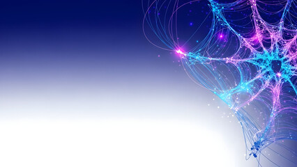 Vibrant network connections and nodes in blue and pink on gradient background