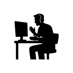 Person connecting to online discussion or gaming, silhouette