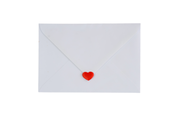 Redstickered Envelope On White Background, Sealed White Envelope With Red Heart Sticker For Valentine