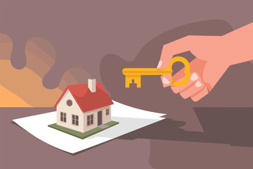Hand Holding Key to New Home, real estate success concept