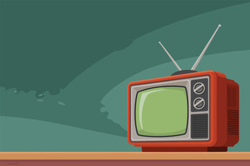 Retro Television Set on a Shelf with Blank Screen, vintage media concept