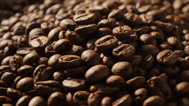 Close up view of rich dark roasted coffee beans piled high together,coffe,beans