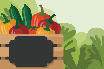 Freshly Harvested Vegetables in a Wooden Crate, organic farming concept