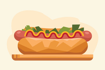 Classic Hot Dog with Mustard and Relish, fast food concept