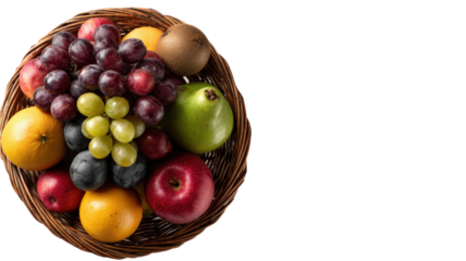  High-angle view of fruits in a basket isolated on a white background