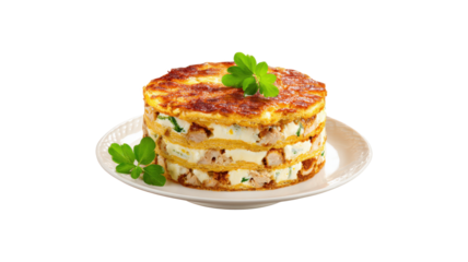 Puff cake with chicken meat isolated on a white background