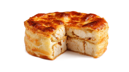 Puff cake with chicken meat isolated on a white background