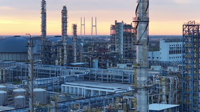 Aerial View of Large Sinopec Oil Refinery at Dawn