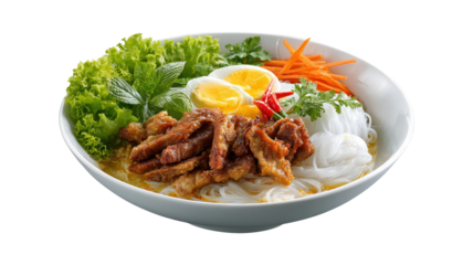 Rice Vermicelli With Northern Thai Pork Curry isolated on a white background
