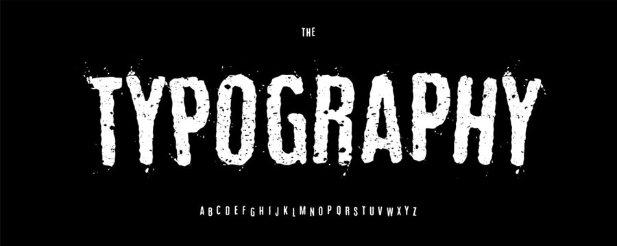 Rough Font Logo Grunge Alphabet Vector Letterpress Letter Set Modern Typography, Eroded Metal Typographic Design for Title Text, Typo Poster Headline, Type Logotype, Punk Rock Fonts. Vector Typeface