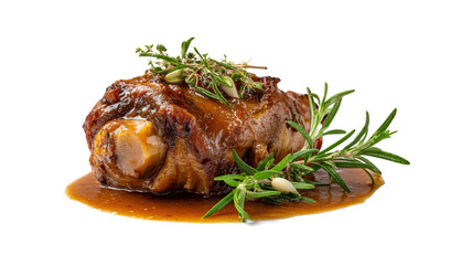Stewed pork knuckle with herb isolated on a white background