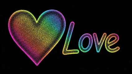 Vibrant Glittery Heart and Love Text Graphic