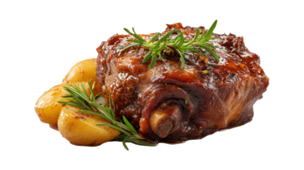 Stewed pork knuckle with herb isolated on a white background