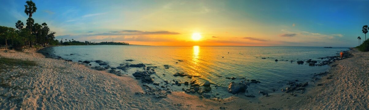 sunset over the Beachfront Dambakola Patuna Jaffna in Sri Lanka.
