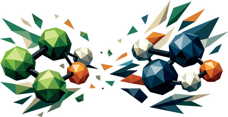 Abstract Molecular Art. Low-poly vector illustration focused on artistic interpretation of pheromone molecular structures,