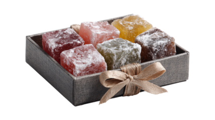 Tasty Turkish delight in a present box isolated on a white background