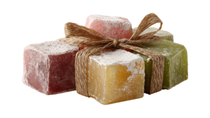 Tasty Turkish delight in a present box isolated on a white background