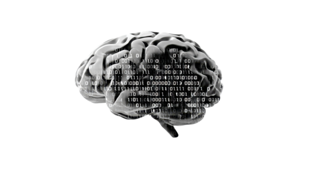 Digital brain with binary code overlay - Powered by Adobe
