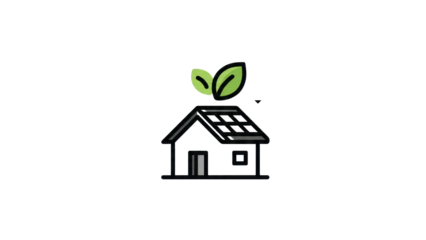 Eco-friendly house with leaves on roof illustration