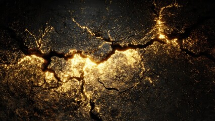Golden cracks on a dark surface