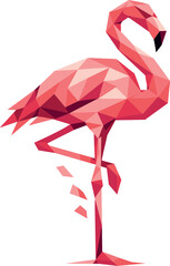 Geometric Flamingo Elegance. Low-poly vector illustration focused on a flamingo standing gracefully, polygonal geometric style
