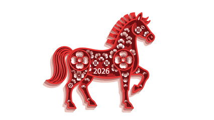 Red Chinese New Year 2026 Horse Zodiac Sign Illustration. Lunar New Year Vector Illustration. EPS Editable