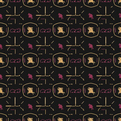 Seamless Carousel Horse Pattern on Black Background. Lunar New Year Vector Illustration. EPS Editable