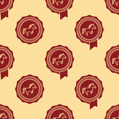 Seamless Pattern of Red Horse Medals on a Cream Background. Lunar New Year Vector Illustration. EPS Editable