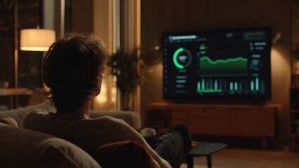 Person Relaxing on Couch Watching Data on TV