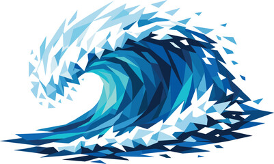 Geometric Ocean Wave. Low-poly vector illustration focused on an ocean wave, polygonal geometric style with sharp triangular edges
