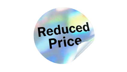 Reduced price sticker with curled edge