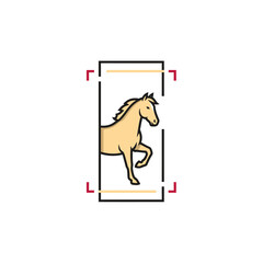 Stylized Horse Illustration Within a Rectangular Frame. Lunar New Year Vector Illustration. EPS Editable