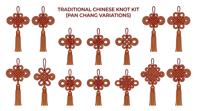 Traditional Chinese Pan Chang Knot Variations Collection. Lunar New Year Vector Illustration. EPS Editable