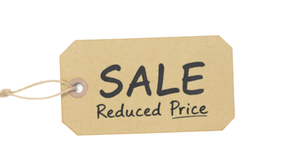 Sale tag with reduced price, promotion