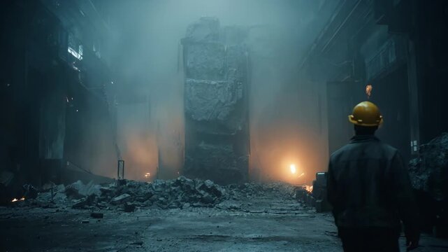 Medium shot of a worker monitoring the blanking process as a machine cuts intricate and irregular metal parts from a flat sheet with precision.