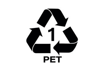 Obraz premium Black pet recycling symbol on white background with number one inside