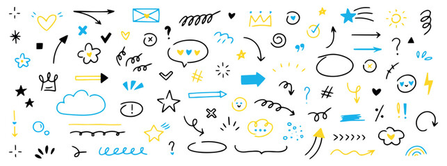 Set of hand drawn doodle elements for graphic design notebook diary and scrapbook decoration hand drawn vector illustration