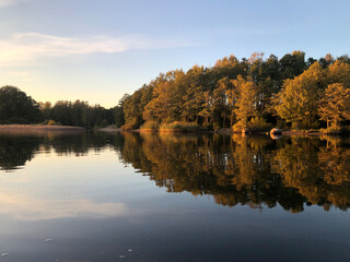 river peace and quiet of the picturesque golden hour landscape