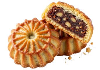 flower-shaped cookies with nut filling and sugar dusting