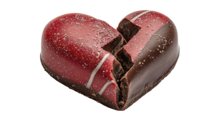Broken heart red chocolate isolated on a white background