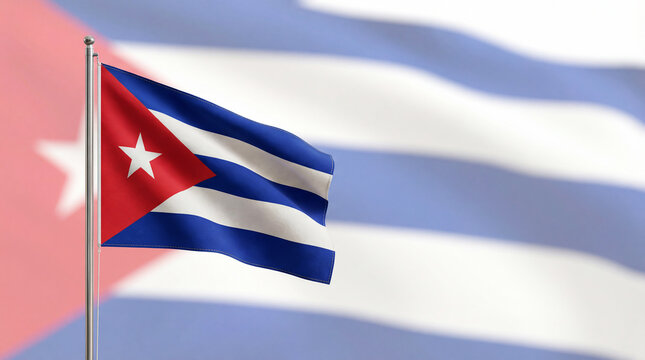 Flag of Cuba with a same larger, blurred flag in the background, waving in the wind