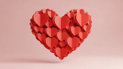 Red paper hearts forming one large symbol of love